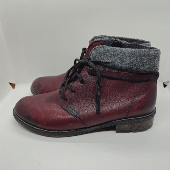 Remonte dark red leather ankle boots with gray collar EU 38 - Picture 3 of 14